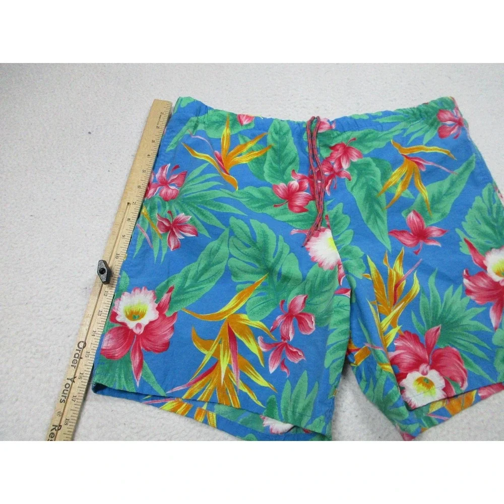 VTG Chaps Ralph Lauren Swim Trunks Mens Large Blue Tropical Floral Print‎ Nylon